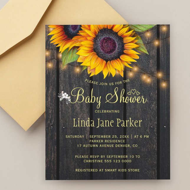 Rustic sunflowers budget baby shower invitation (Creator Uploaded)