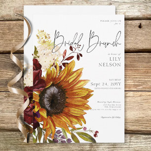 Rustic Sunflowers & Burgundy Floral Bridal Brunch Invitation