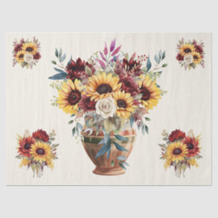 Rustic Sunflowers & Burgundy Florals  Decoupage  Tissue Paper