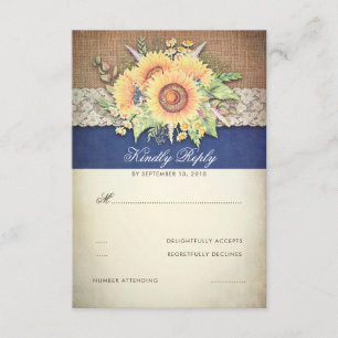 Rustic Sunflowers Burlap Navy Wedding RSVP