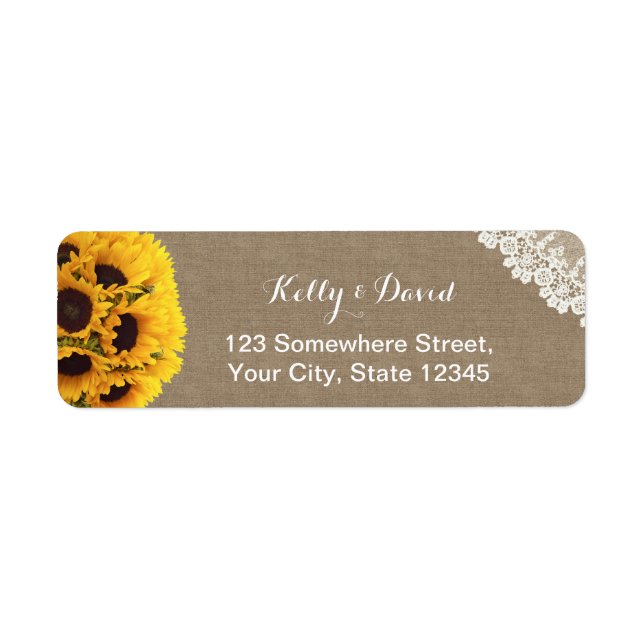 Rustic Sunflowers Burlap Wedding Return Address Return Address Label (Front)