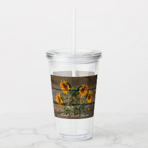 Rustic Sunflowers Butterflies Barn Board Acrylic Tumbler