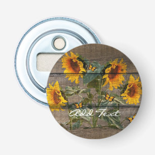 Rustic Sunflowers Butterflies Barn Board Bottle Opener