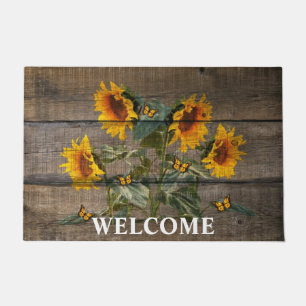 Rustic Sunflowers Butterflies Barn Board Doormat