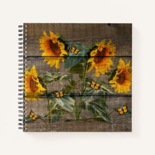 Rustic Sunflowers Butterflies Barn Board Notebook