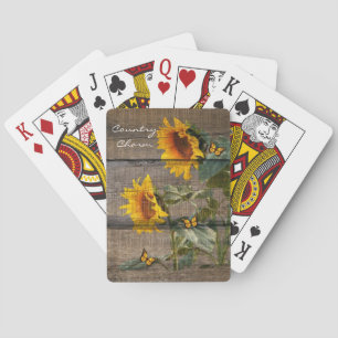 Rustic Sunflowers Butterflies Barn Board Playing Cards