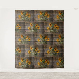 Rustic Sunflowers Butterflies Barn Board Tapestry