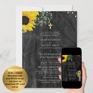 Rustic Sunflowers Catholic Nuptial Mass Wedding Invitation