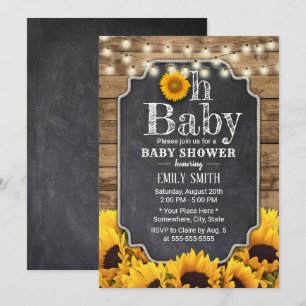 Rustic Sunflowers Chalkboard Baby Shower Invitation