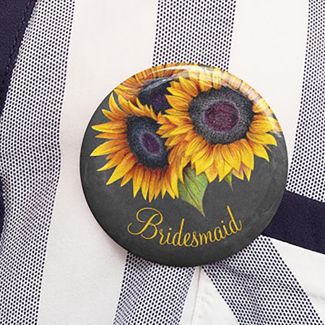 Rustic sunflowers chalkboard bridesmaid 6 cm round badge (Creator Uploaded)