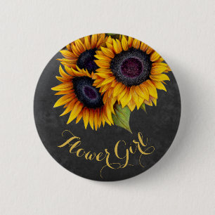 Rustic sunflowers chalkboard flower girl 6 cm round badge