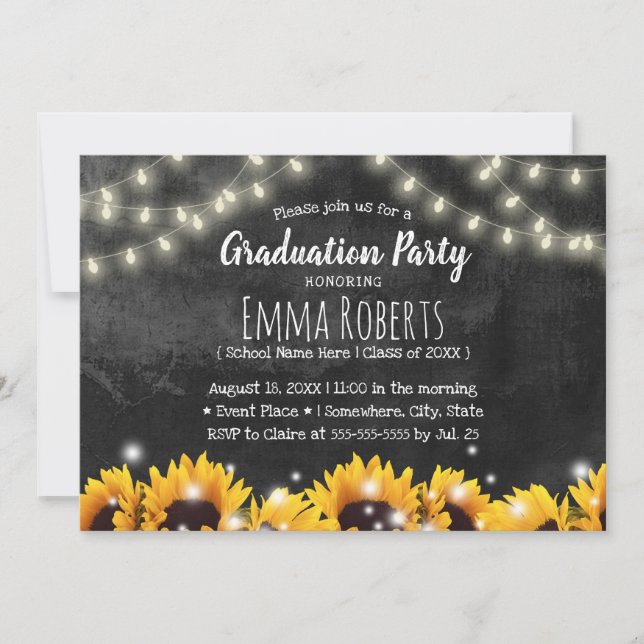 Rustic Sunflowers Chalkboard Graduation Invitation (Front)