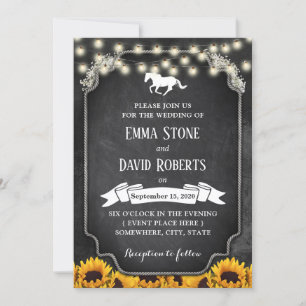 Rustic Sunflowers Chalkboard Horse Wedding Invitation