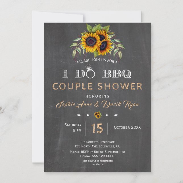 Rustic Sunflowers Chalkboard I DO BBQ Invitation (Front)