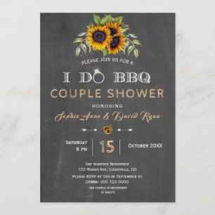 Rustic Sunflowers Chalkboard I DO BBQ Invitation