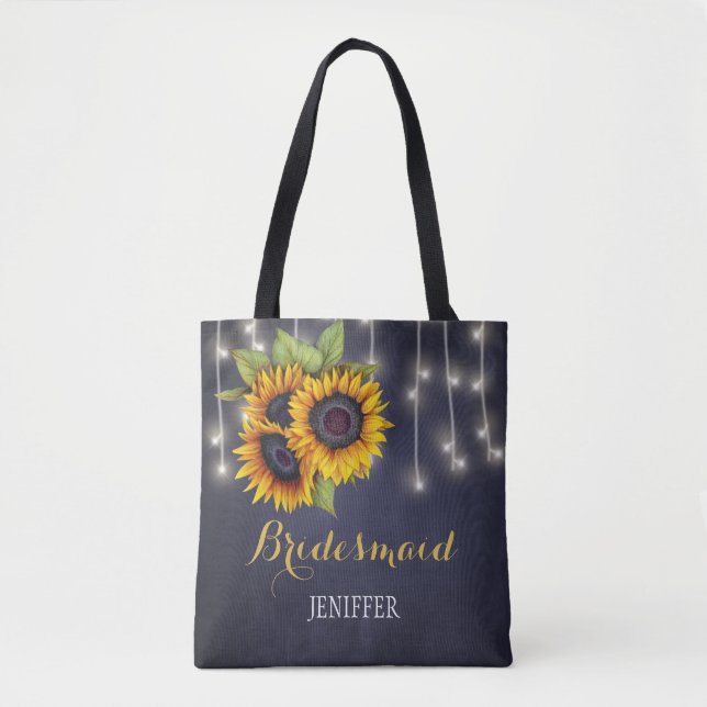 Rustic sunflowers chalkboard wedding bridesmaid tote bag (Front)