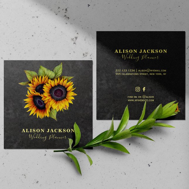 Rustic sunflowers chalkboard wedding planner square business card (Creator Uploaded)