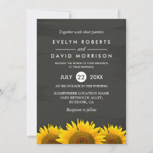 Rustic Sunflowers Classy Chalkboard Formal Wedding Invitation