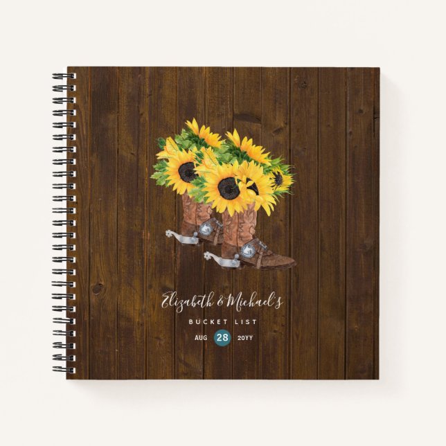 Rustic Sunflowers Country Boots BUCKET LIST Notebook (Front)