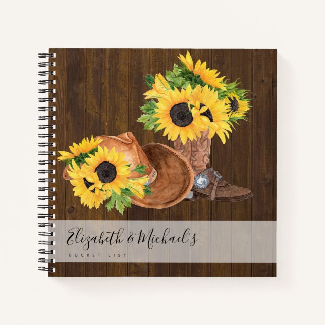 Rustic Sunflowers Country Western BUCKET LIST Notebook (Front)