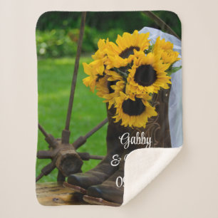Rustic Sunflowers Cowboy Boots Wedding Keepsake Sherpa Blanket