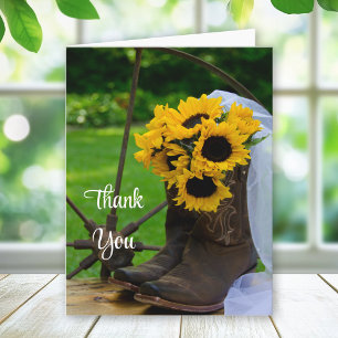 Rustic Sunflowers Cowboy Boots Wedding Thank You Card