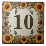 Rustic Sunflowers Custom House Number Plate Sign Ceramic Tile<br><div class="desc">"custom house number plate",  "personalised house no plaque",  "personal customised text sign",  "sunflower casa ceramic tile",  "mediterranean floral sunflowers flower",  "vintage green gold yellow flowers",  "traditional summer vacation nature",  postage mailing mail post address",  "european holiday home signage",  "decorative rustic country villa"</div>