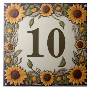 Rustic Sunflowers Custom House Number Plate Sign Ceramic Tile