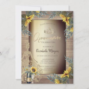 Rustic Sunflowers Dress Wood Quinceañera Invitation