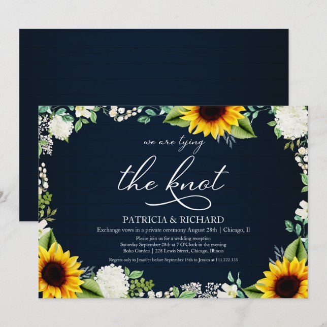 Rustic Sunflowers Elopement Reception Invitation (Front/Back)