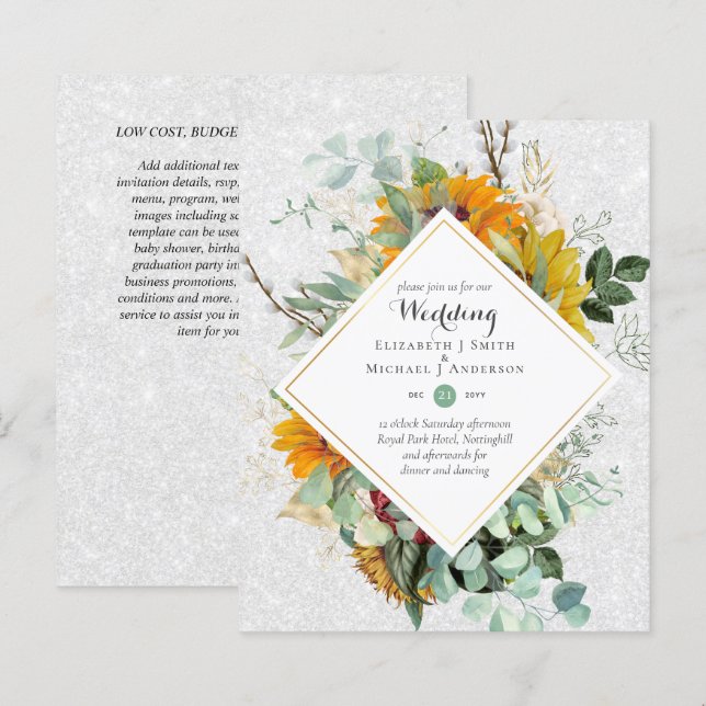 Rustic Sunflowers Eucalyptus Greenery Wedding Inv. (Front/Back)