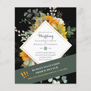 Rustic Sunflowers Eucalyptus Greenery Wedding Inv. Flyer