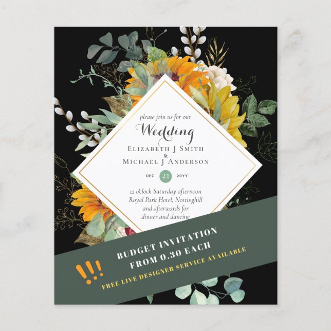 Rustic Sunflowers Eucalyptus Greenery Wedding Inv. Flyer (Front)