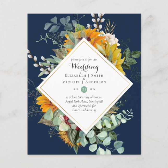 Rustic Sunflowers Eucalyptus Greenery Wedding Inv. Flyer (Front)