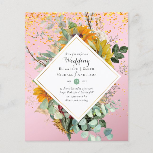 Rustic Sunflowers Eucalyptus Greenery Wedding Inv. Flyer (Front)