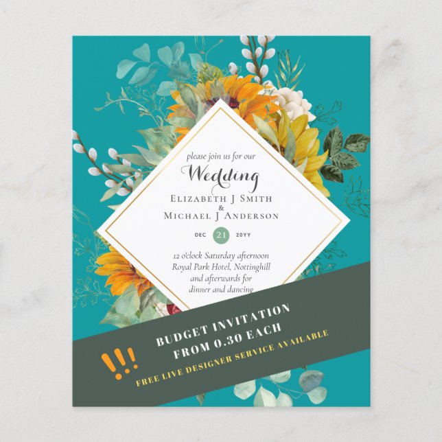 Rustic Sunflowers Eucalyptus Greenery Wedding Inv. Flyer (Front)