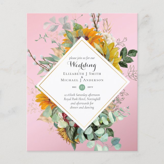 Rustic Sunflowers Eucalyptus Greenery Wedding Inv. Flyer (Front)