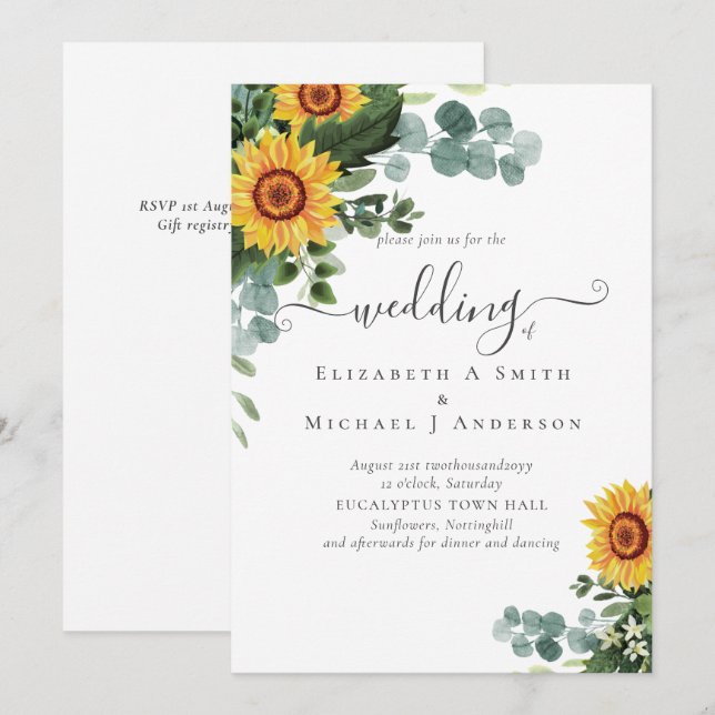 Rustic Sunflowers Eucalyptus Leaves Wedding (Front/Back)