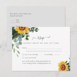 Rustic Sunflowers Eucalyptus Leaves Wedding Postcard