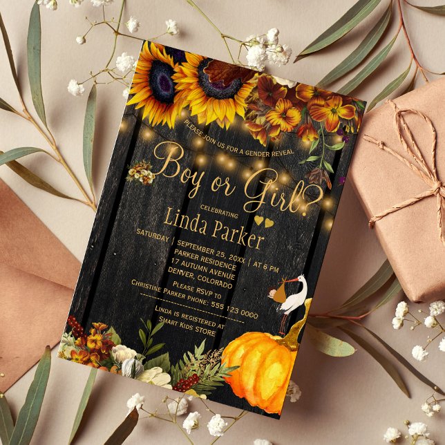 Rustic sunflowers fall baby shower gender reveal invitation (Creator Uploaded)