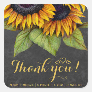 Rustic sunflowers fall favour thank you wedding square sticker
