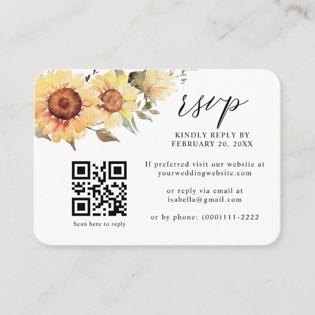Rustic Sunflowers Fall Floral QR Code Wedding RSVP Enclosure Card (Front)