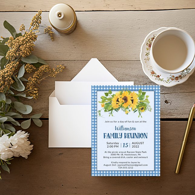 Rustic Sunflowers  Family Reunion Invitation  Postcard (Creator Uploaded)