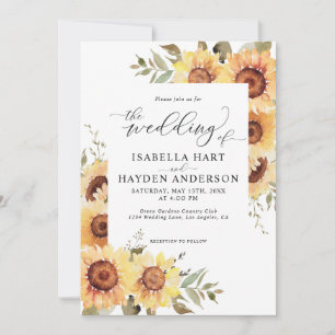 Rustic Sunflowers Floral Greenery Country Wedding Invitation