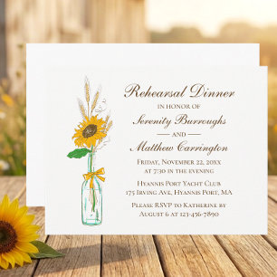 Rustic Sunflowers Floral Wedding Rehearsal Dinner Invitation
