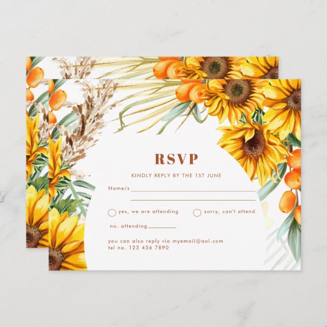 Rustic Sunflowers Floral Wedding RSVP Postcard (Front/Back)