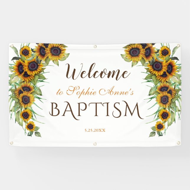 Rustic Sunflowers Girl Baptism Welcome Sign (Horizontal)