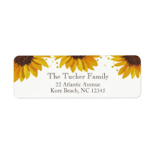 Rustic Sunflowers Gold Dots Return Address Label