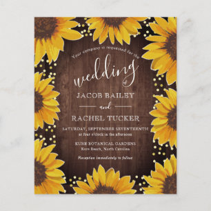 Rustic Sunflowers Gold Dots Wedding Invitation