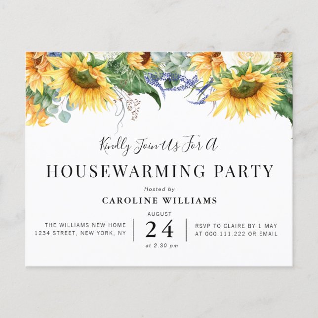 rustic sunflowers housewarming party invitation (Front)